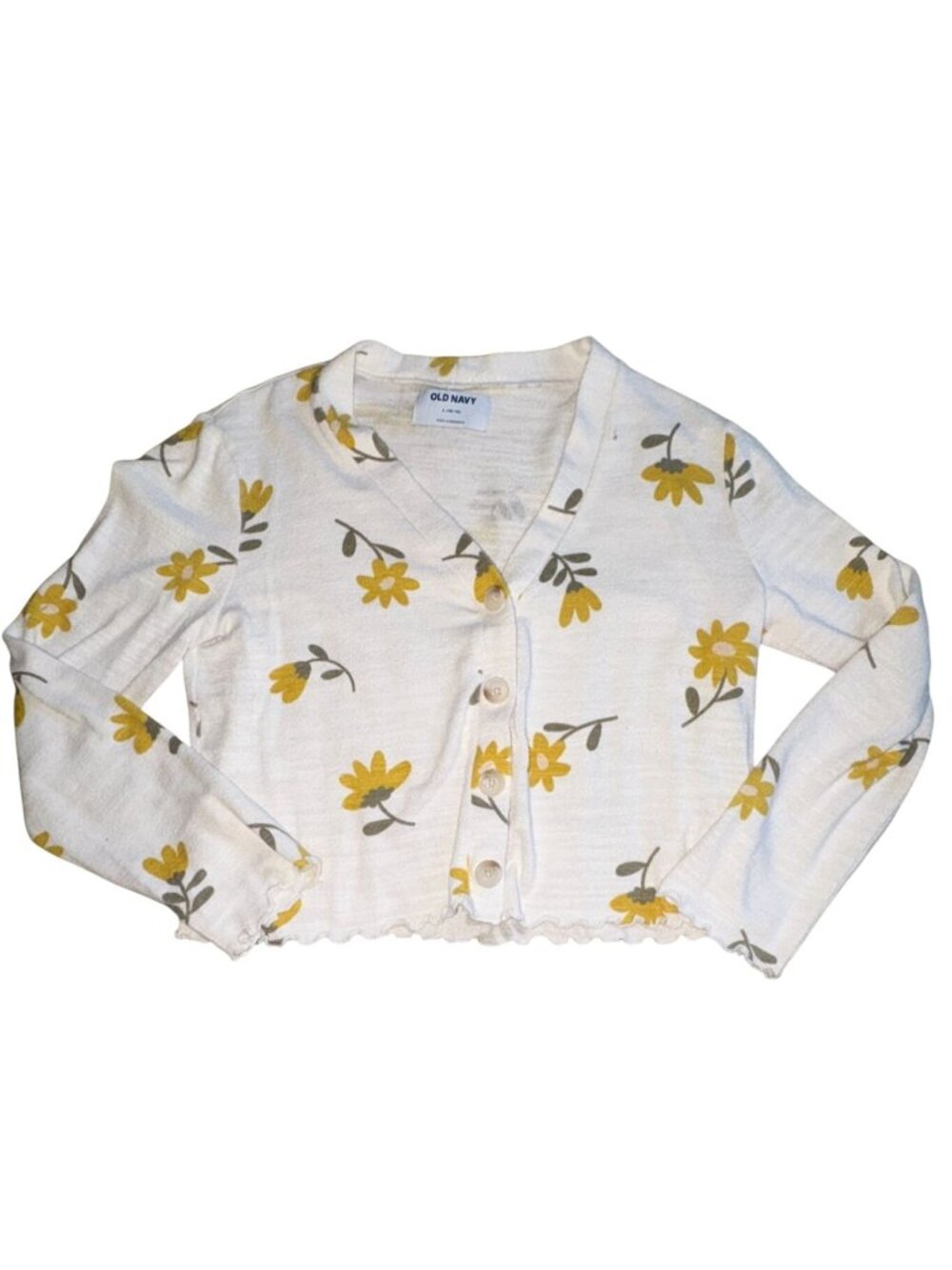 Old Navy Girls Floral Light Weight Knit Floral Cardigan-Yellow/White-10/12-GUC